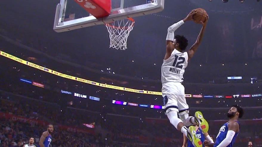 Morant Skies To Slam Fast Break Alley Oop Watch Espn