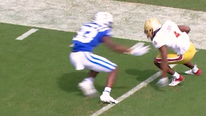 BC's Flowers jukes his defender, sends him flying