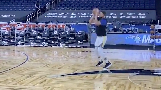 Curry is automatic from the logo pregame | Watch ESPN