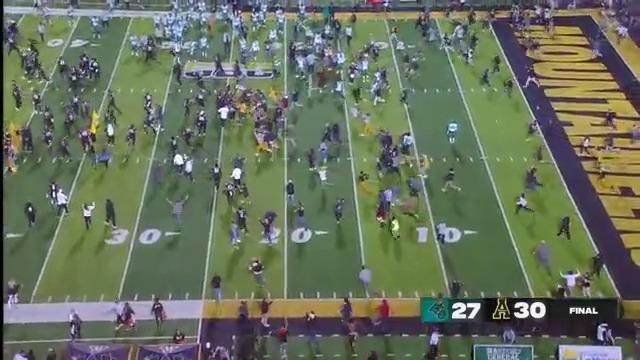 App State fans storm the field after game-winning FG to upset Coastal Carolina