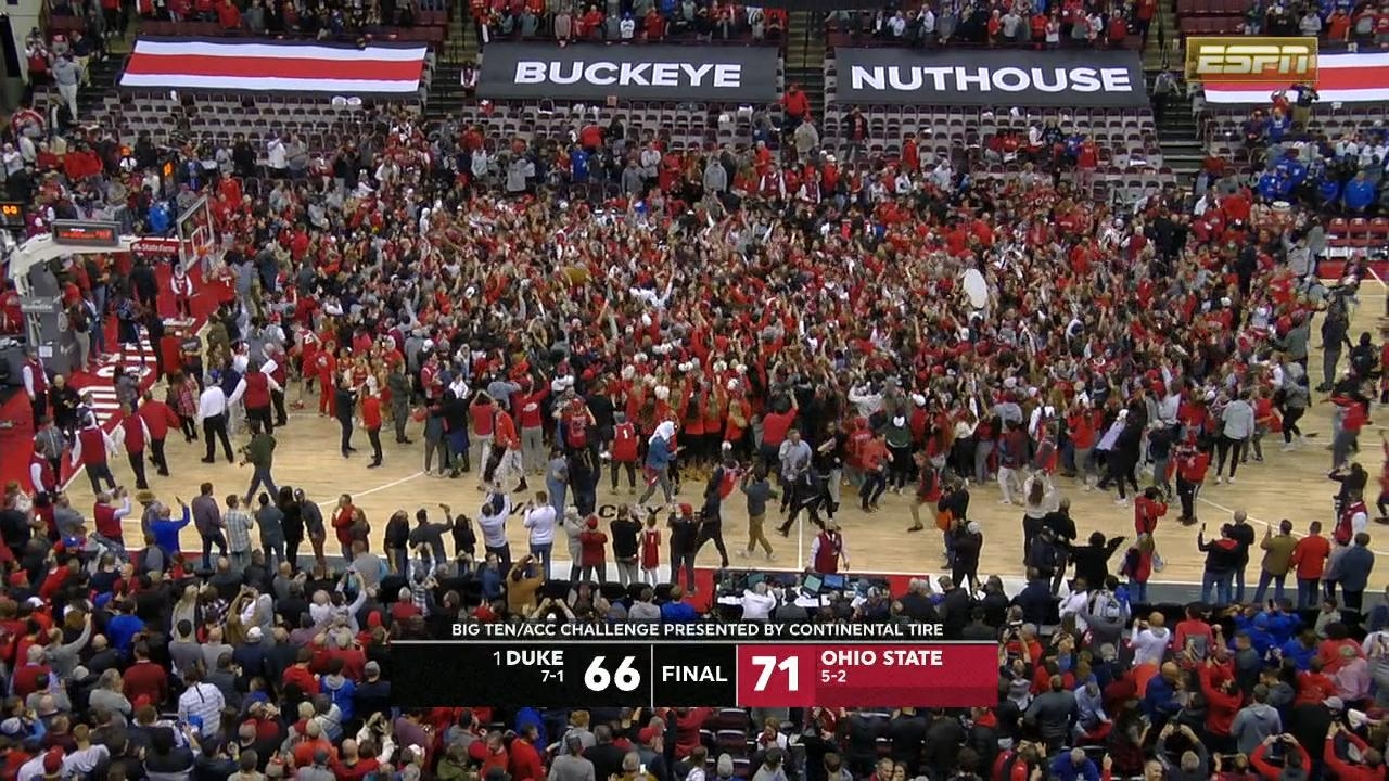 Ohio State fans storm the court after upsetting No. 1 Duke