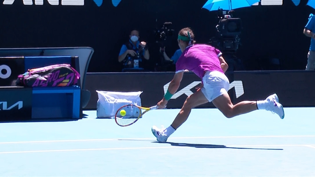 Nadal shows off his reach with a nasty return