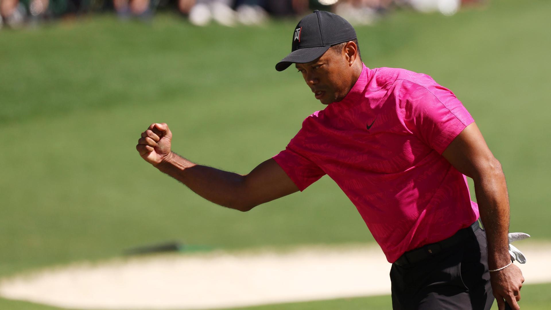 Tiger with a classic fist pump after long birdie putt - Stream the Video