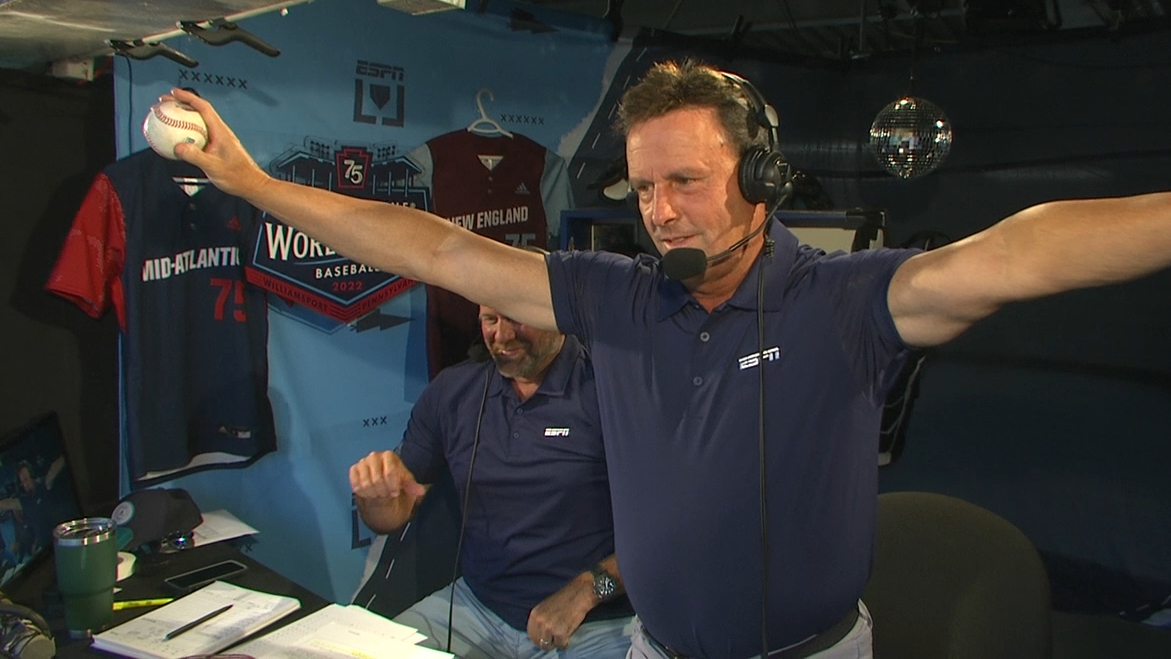 LLWS announcer catches foul ball from the booth