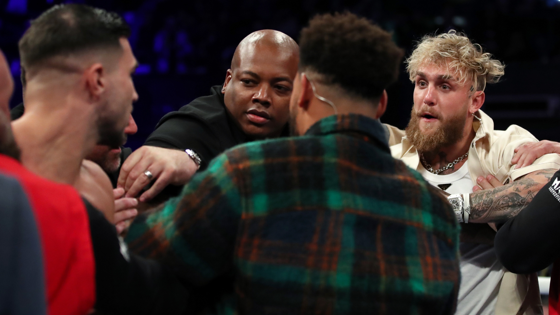 Jake Paul, Tommy Fury shove each other in faceoff
