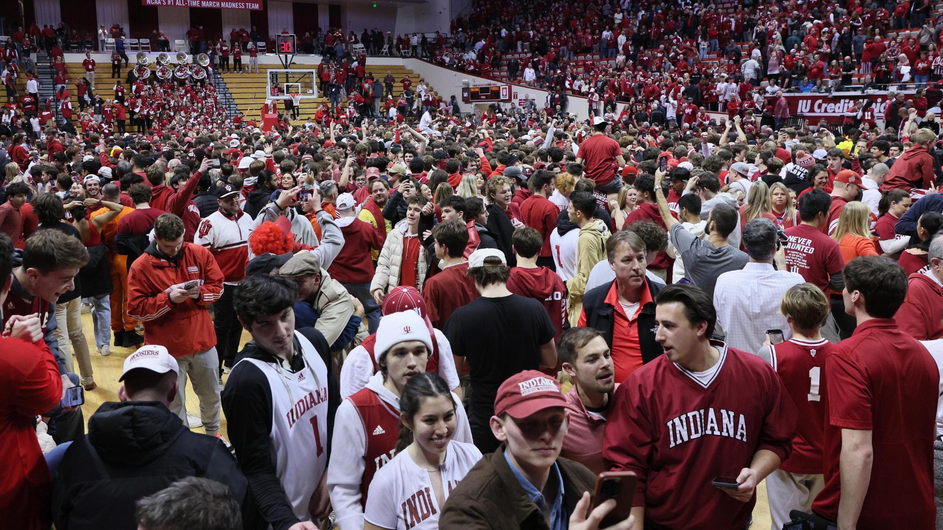 Indiana fans storm the court after defeating No. 1 Purdue