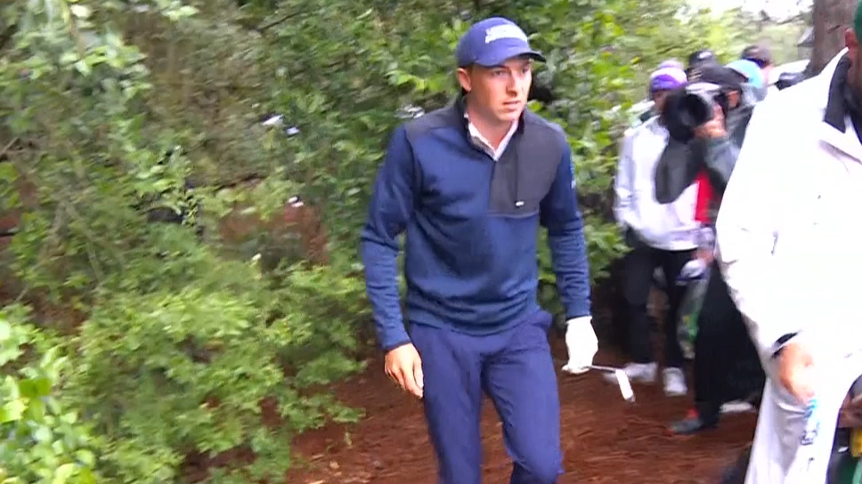 Spieth nearly saves par after hitting out of woods