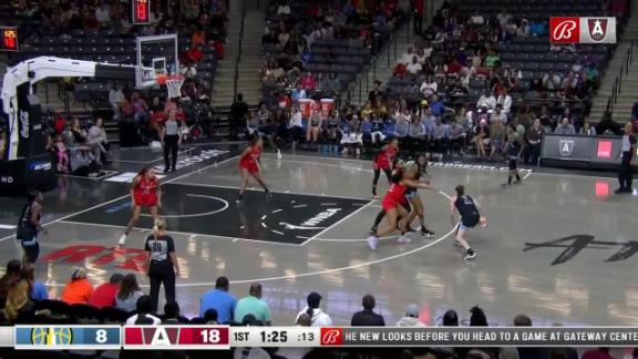 COLLEGE PARK, GA – JUNE 03: Chicago players huddle following the conclusion  of the WNBA game between the Chicago Sky and the Atlanta Dream on June 3rd,  2022 at Gateway Center Arena