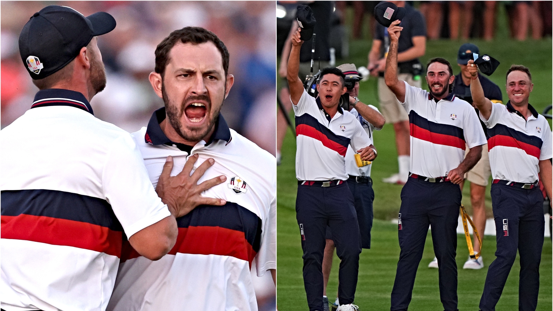 U.S. players wave caps after Cantlay drains putt to win match