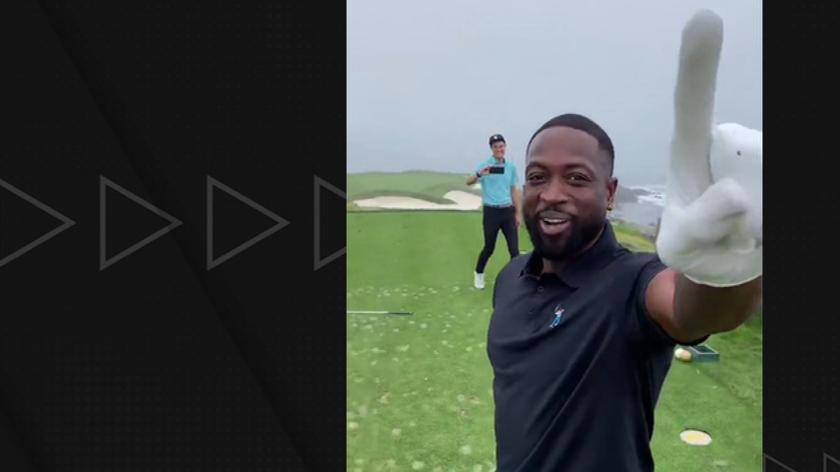 Dwyane Wade celebrates after drilling a hole-in-one at Pebble Beach