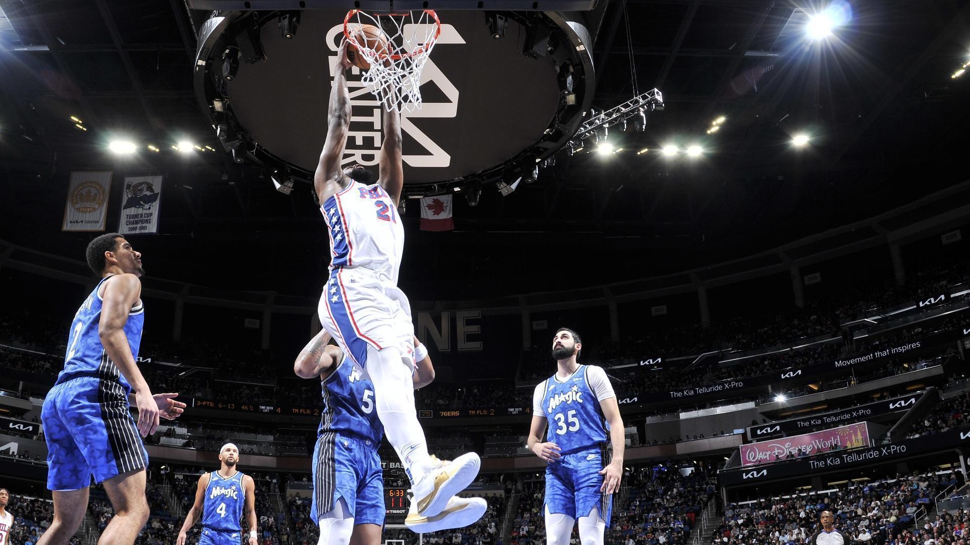 Embiid throws pass off the backboard for a rimrattling slam Stream