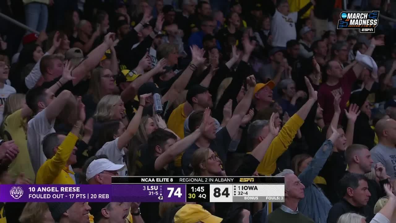 Iowa fans wave goodbye to Angel Reese after she fouls out