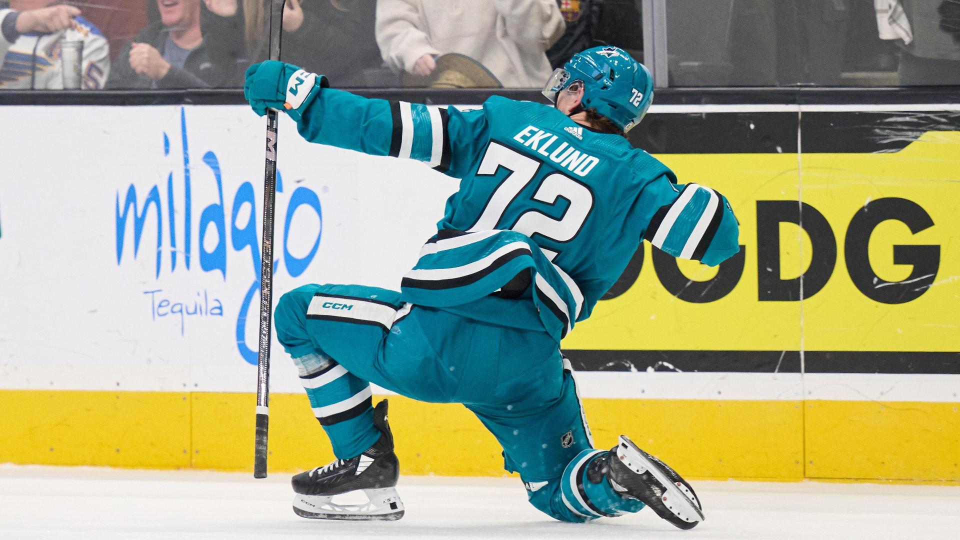William Eklund completes hat trick to win it for Sharks in OT