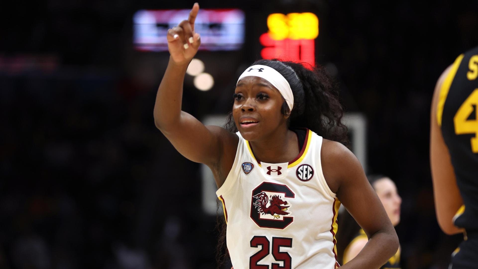 Raven johnson strips caitlin clark and gets the layup for south