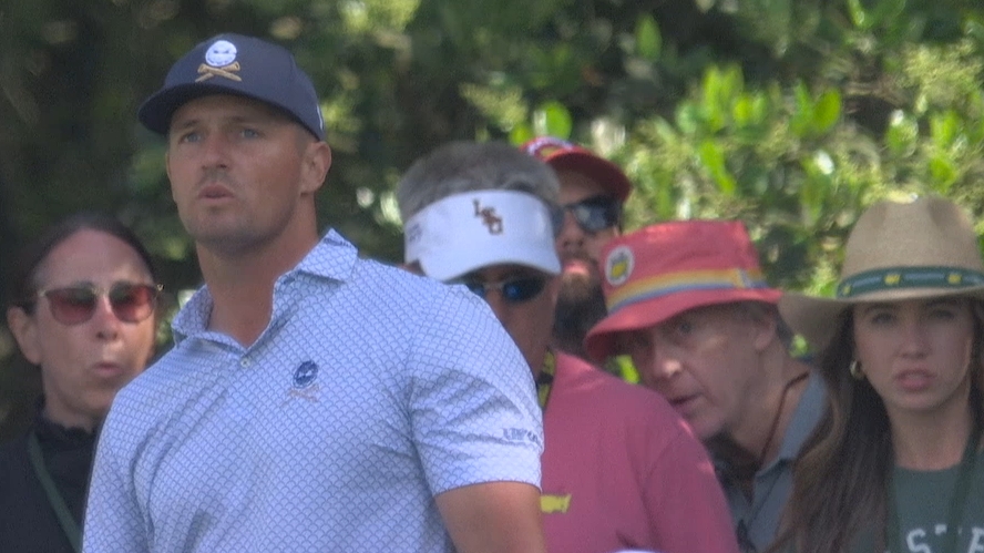 DeChambeau's tee shot on 16 goes a little farther than planned