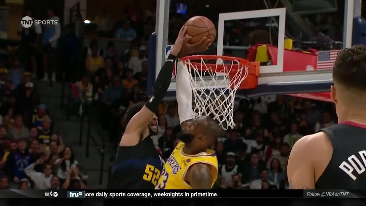 LeBron rises up for unreal block on Jamal Murray at the rim