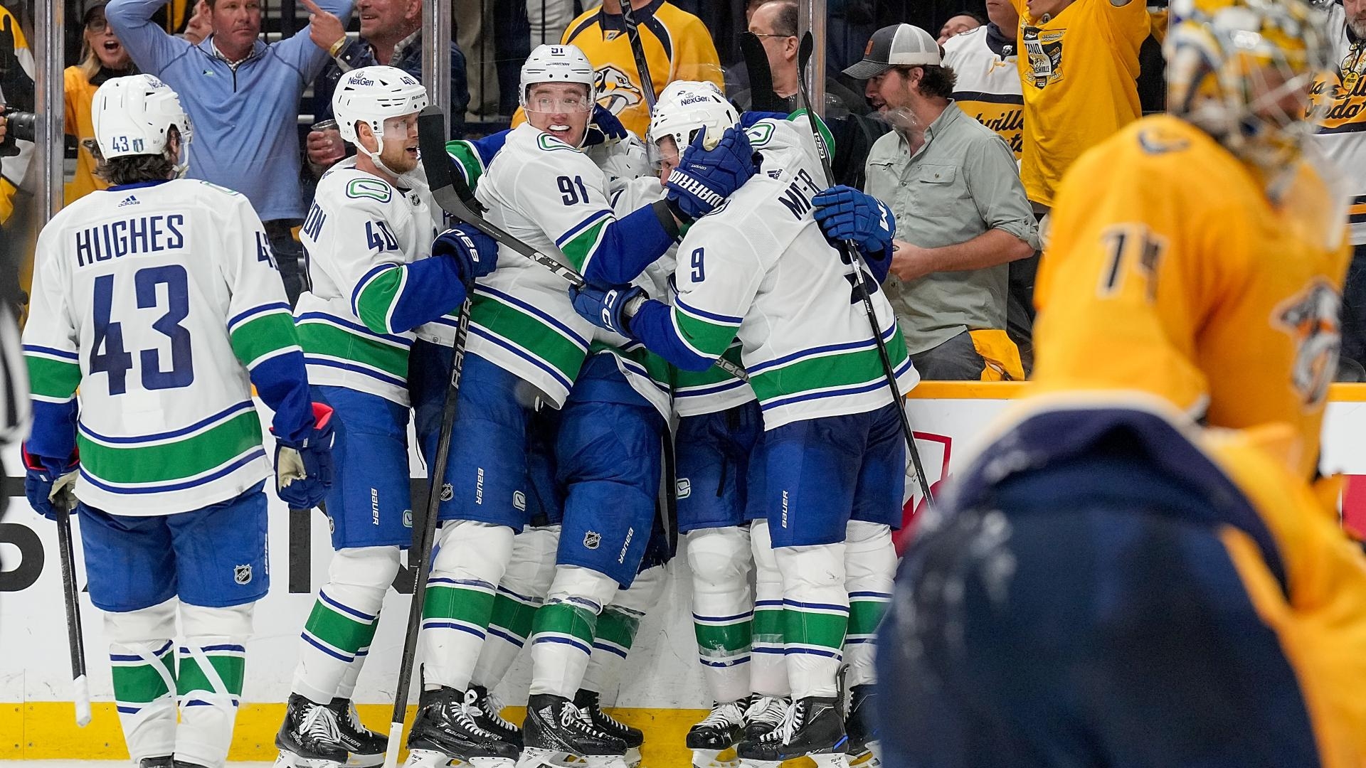 Boeser's hat trick, late-game heroics power Canucks to Game 4 win