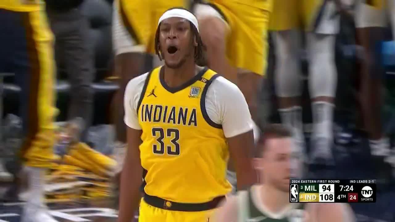 Myles Turner amped up after draining back-to-back 3-pointers