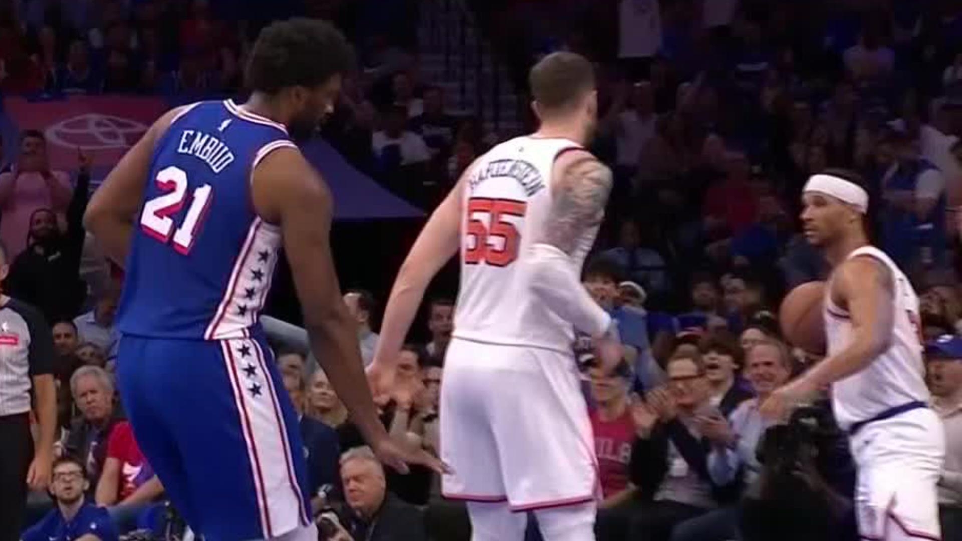 Joel Embiid hits Isaiah Hartenstein with the 'too small' celebration