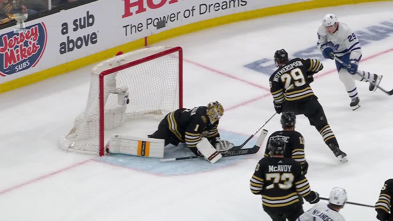 Jeremy Swayman comes up with a huge save to send Game 7 to OT
