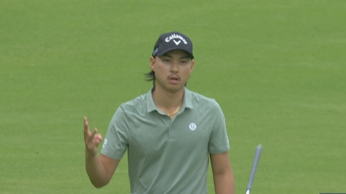 Min Woo Lee gets a birdie by chipping in for the 3rd time