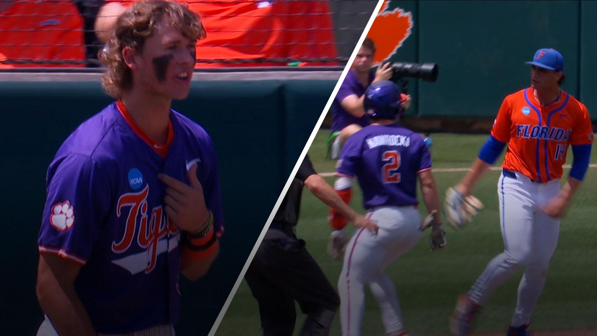 Clemson player ejected after collision on first-base line results in skirmish