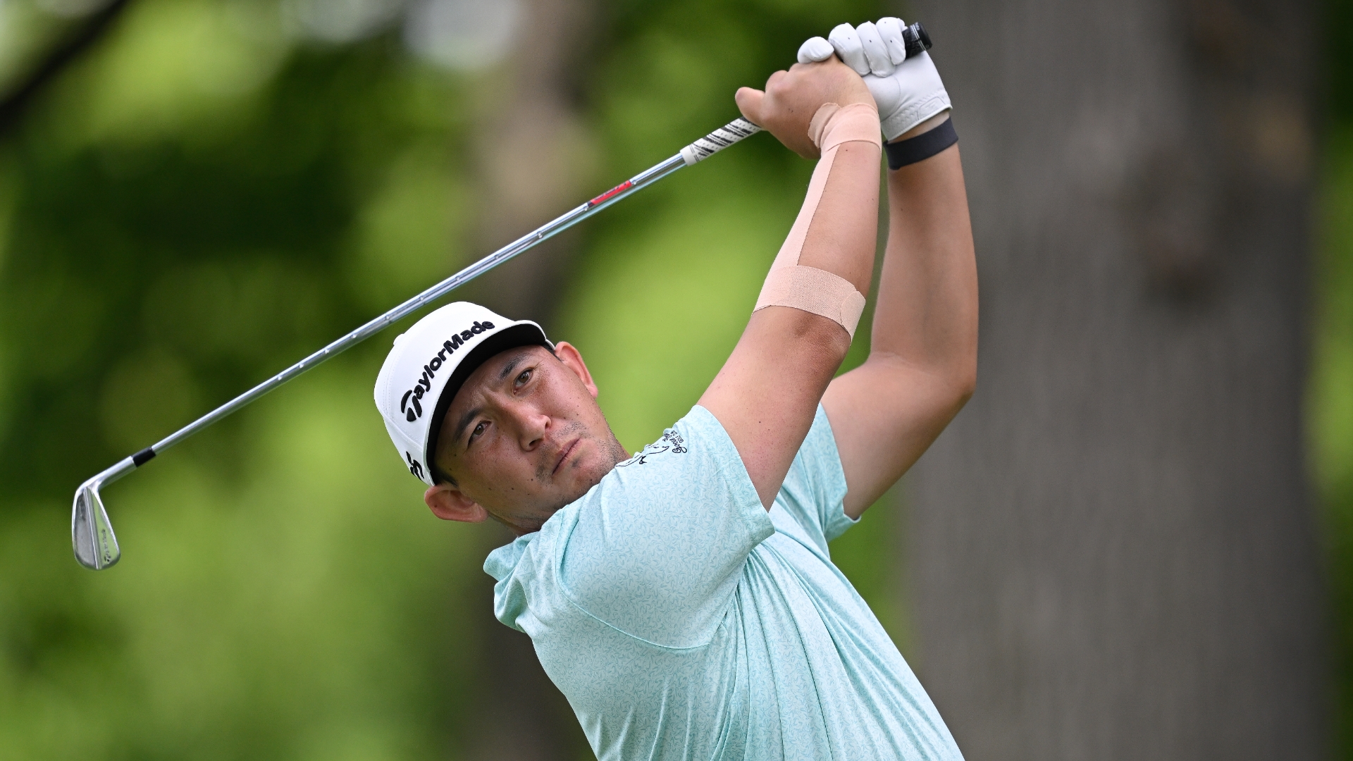 Rico Hoey sees his shot from the fairway bounce in for eagle