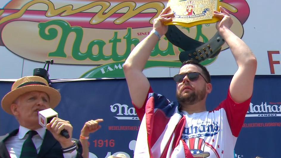 Patrick Bertoletti wins his first Nathan's Hot Dog Eating Contest