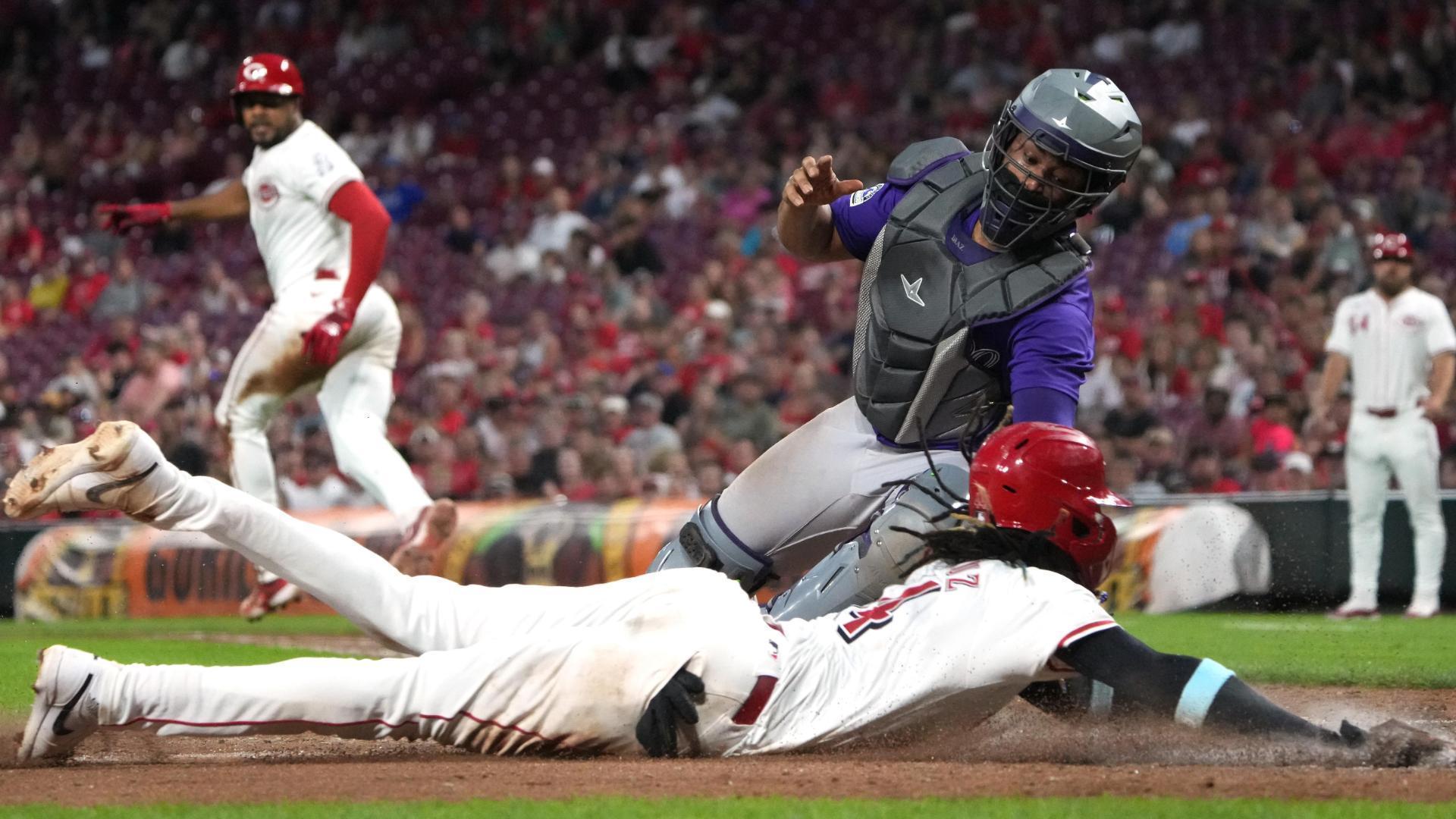 Elly De La Cruz scores off chopper to the mound