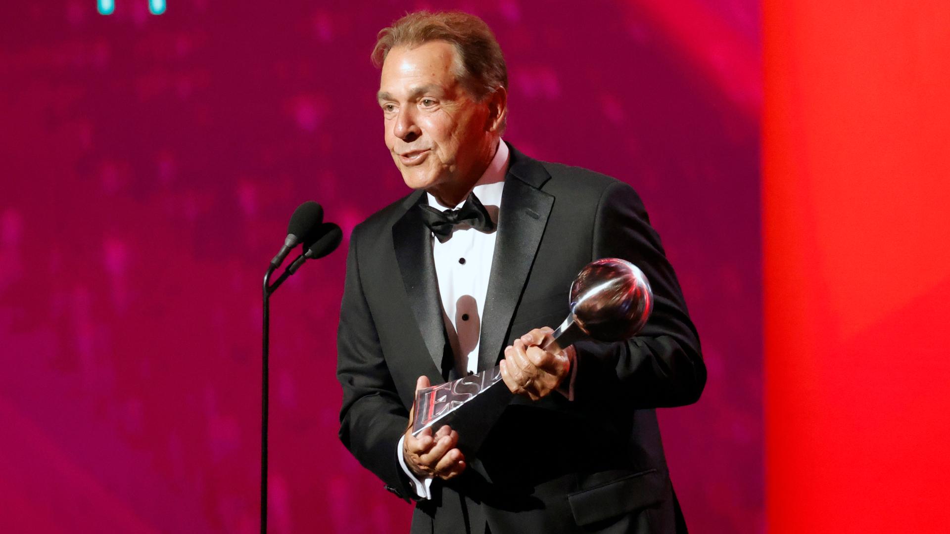 Nick Saban accepts the Icon Award at the ESPYS