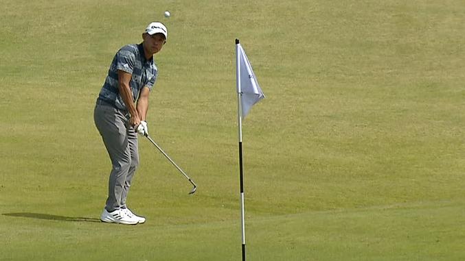 Morikawa flips clubface, pulls off beautiful lefty chip to avoid bunker