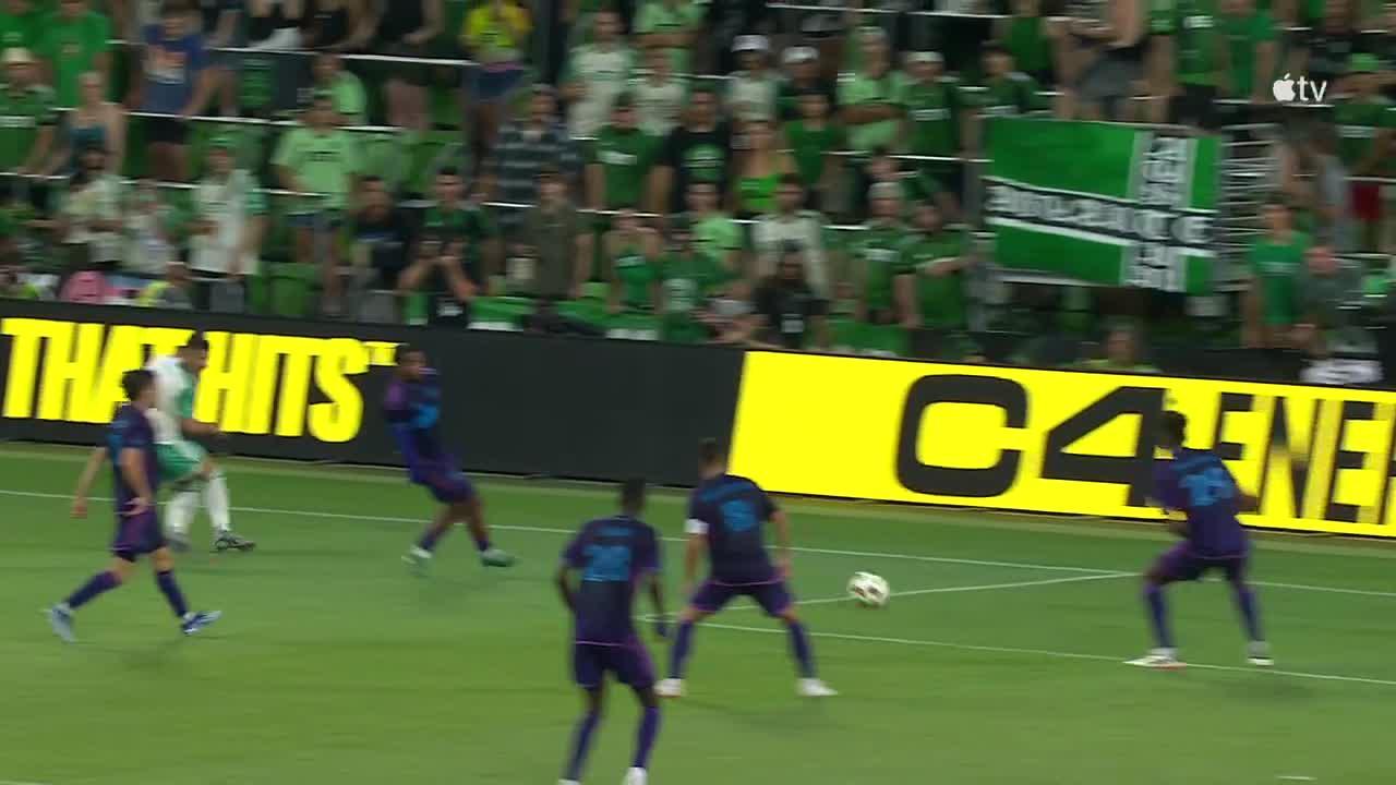 Jon Gallagher slots in the goal for Austin FC