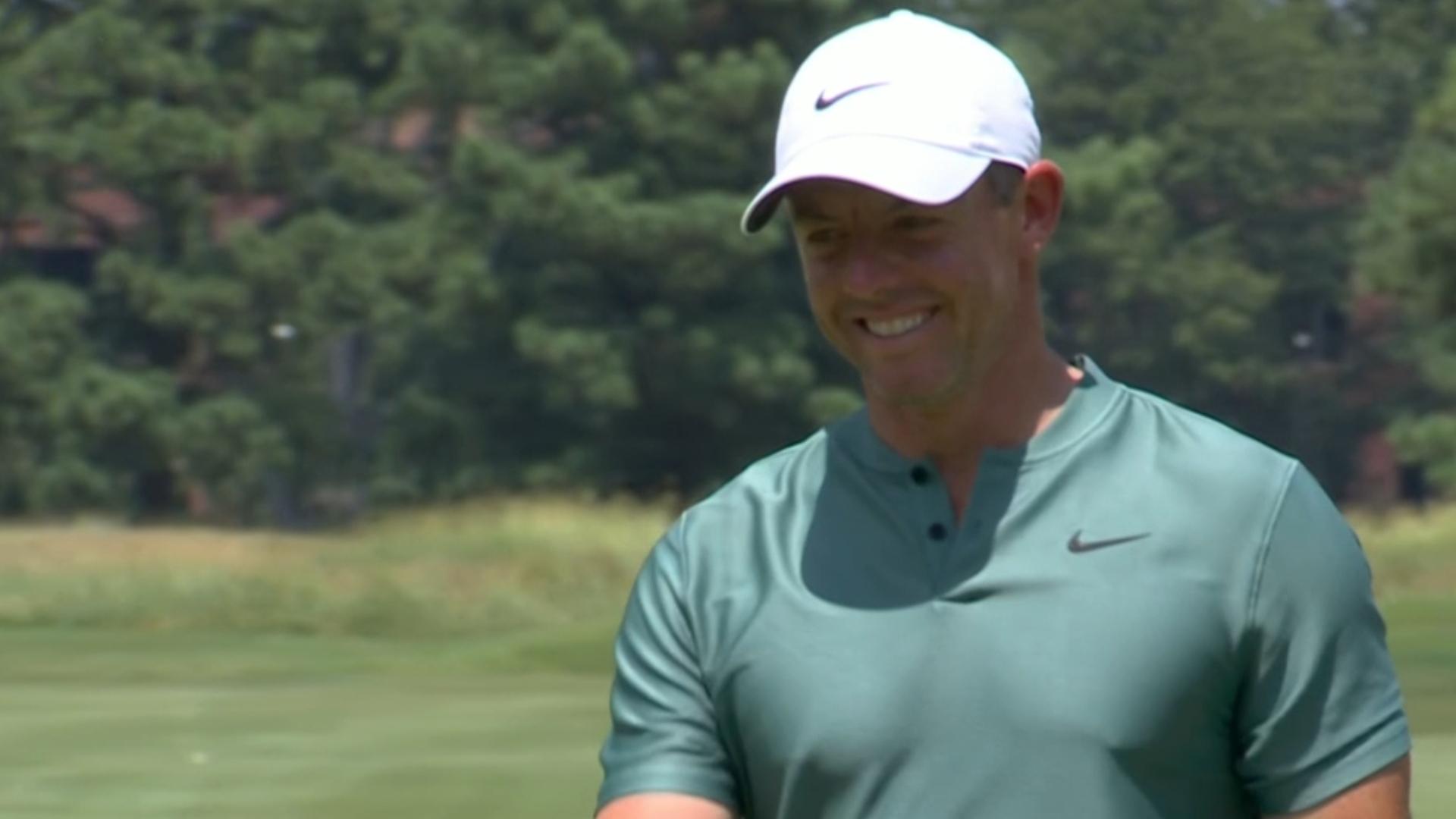 Rory McIlroy all smiles after burying birdie putt