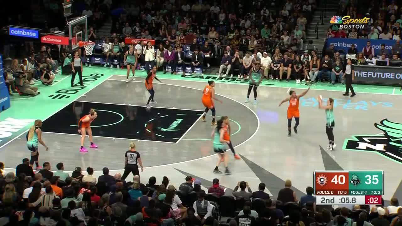 Sabrina Ionescu drains rainbow 3 from the logo