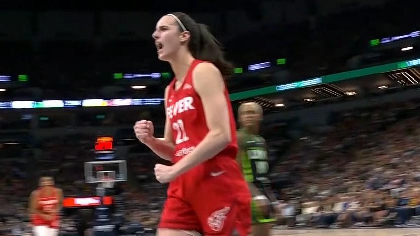 Caitlin Clark fired up after and-1 layup