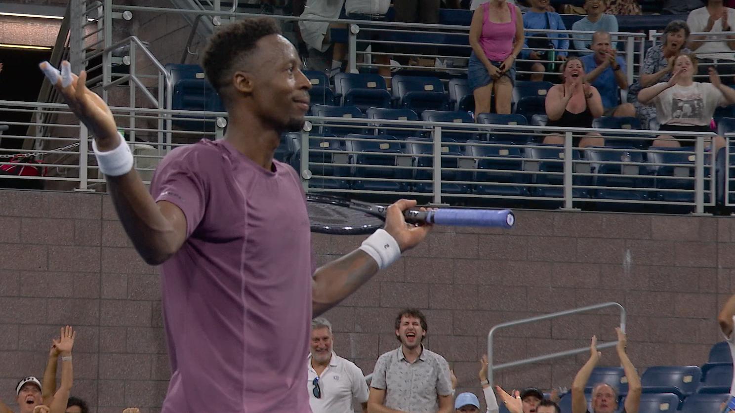 Gael Monfils takes a bow after a terrific point