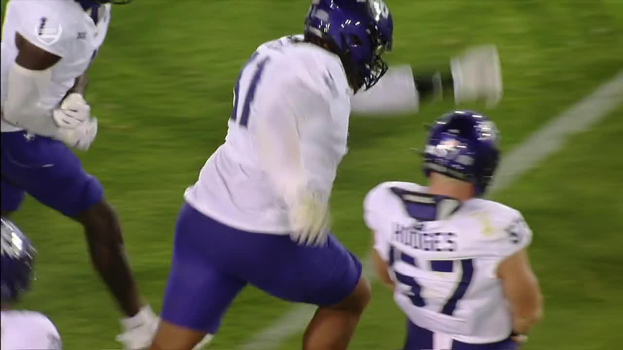 Ashton Daniels' pass bounces off TCU defender for INT