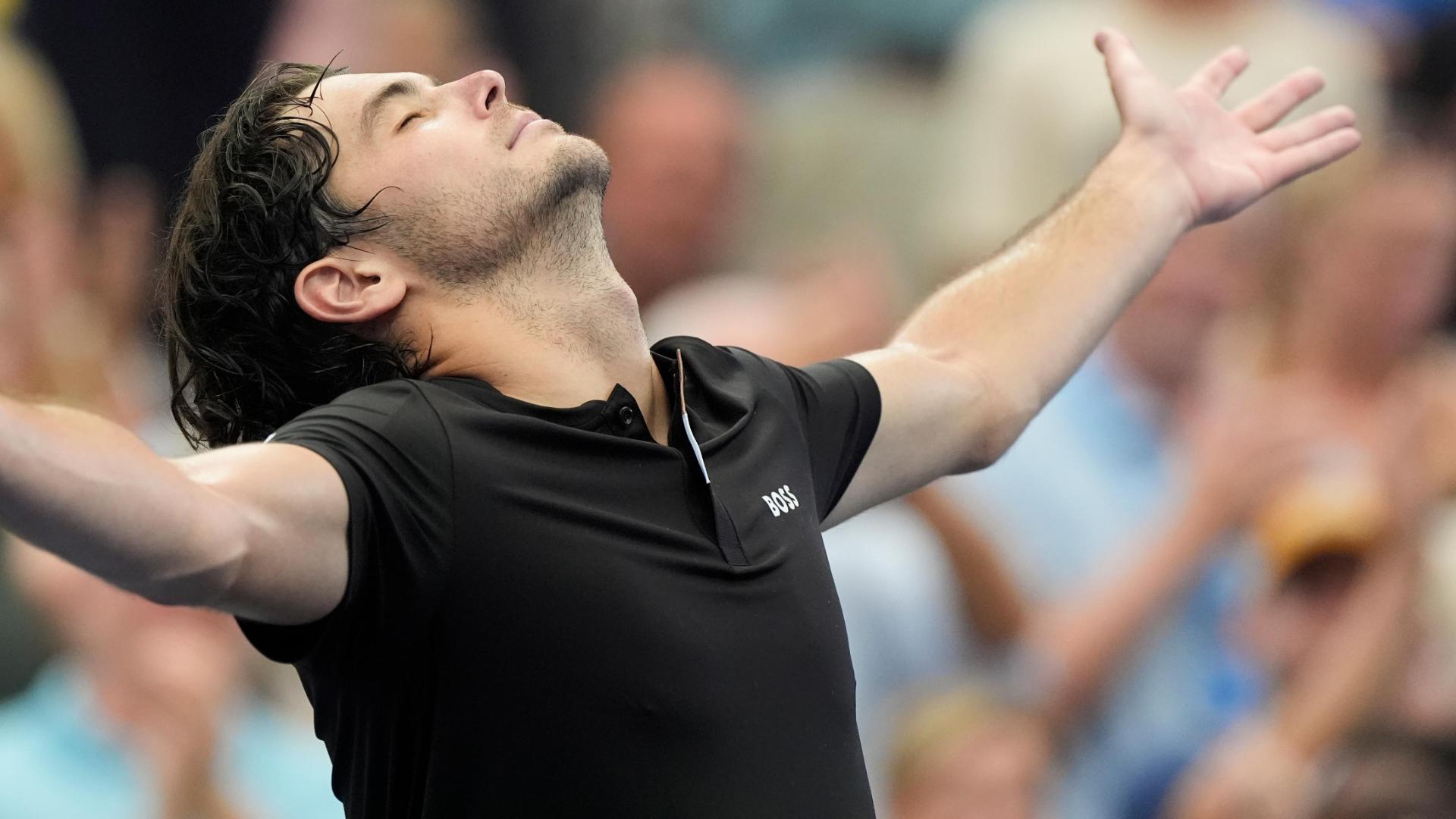 Taylor Fritz soaks in the crowd after upsetting Casper Ruud