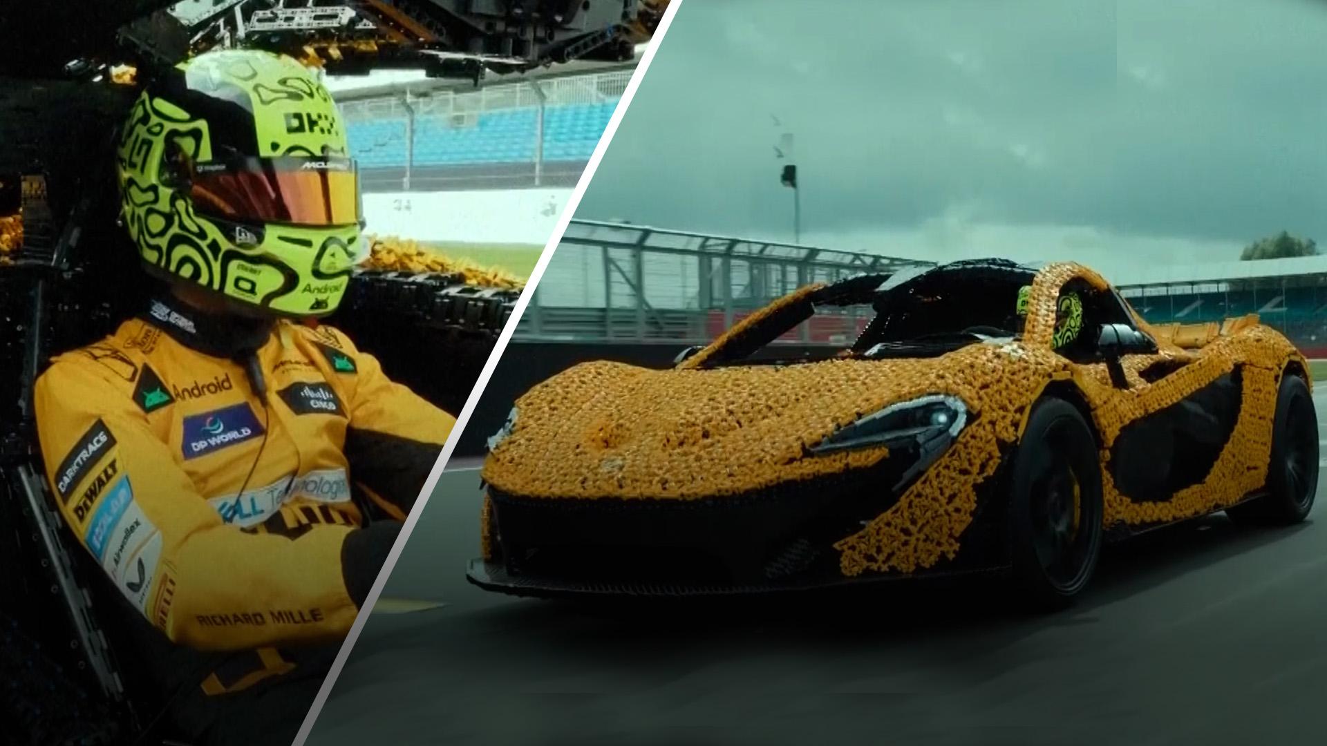 Lando Norris drives Lego McLaren P1 around Silverstone