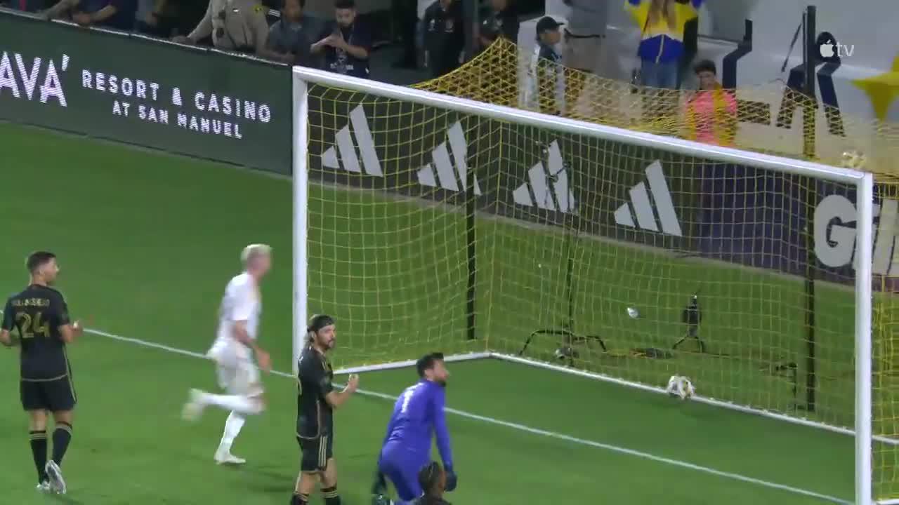 Dejan Joveljic slots in the goal for LA Galaxy