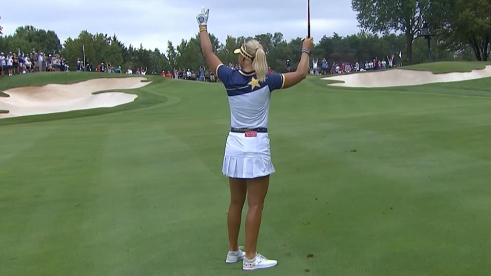 Europe's Anna Nordqvist holes out from the fairway for eagle