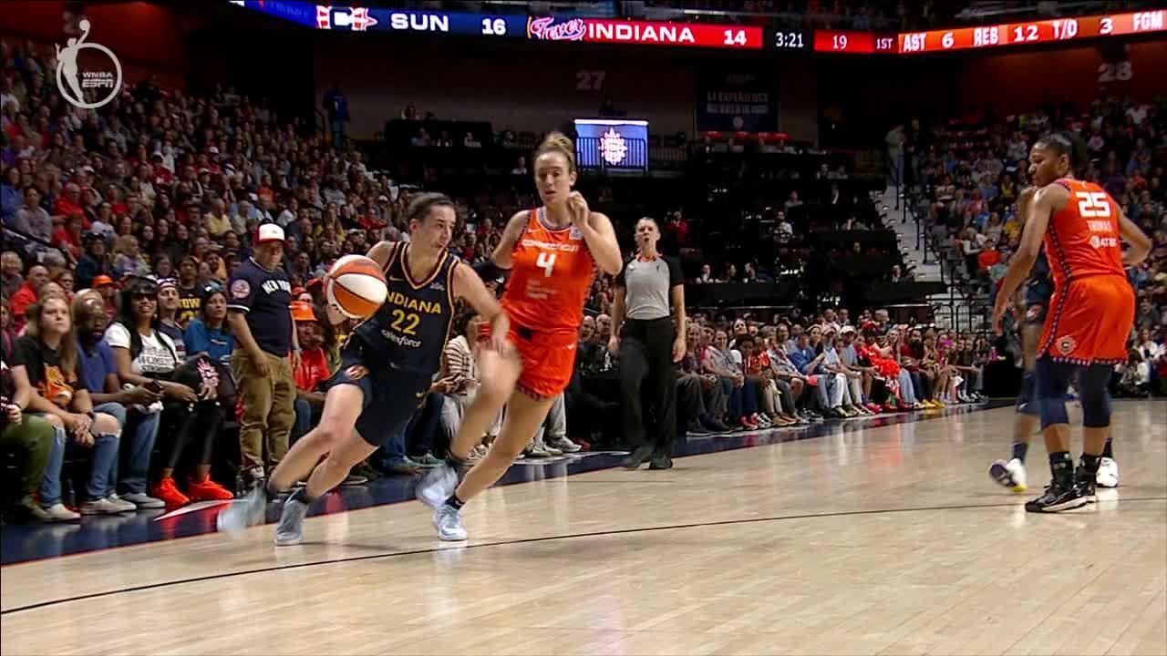 Caitlin Clark gets first playoff points on reverse layup