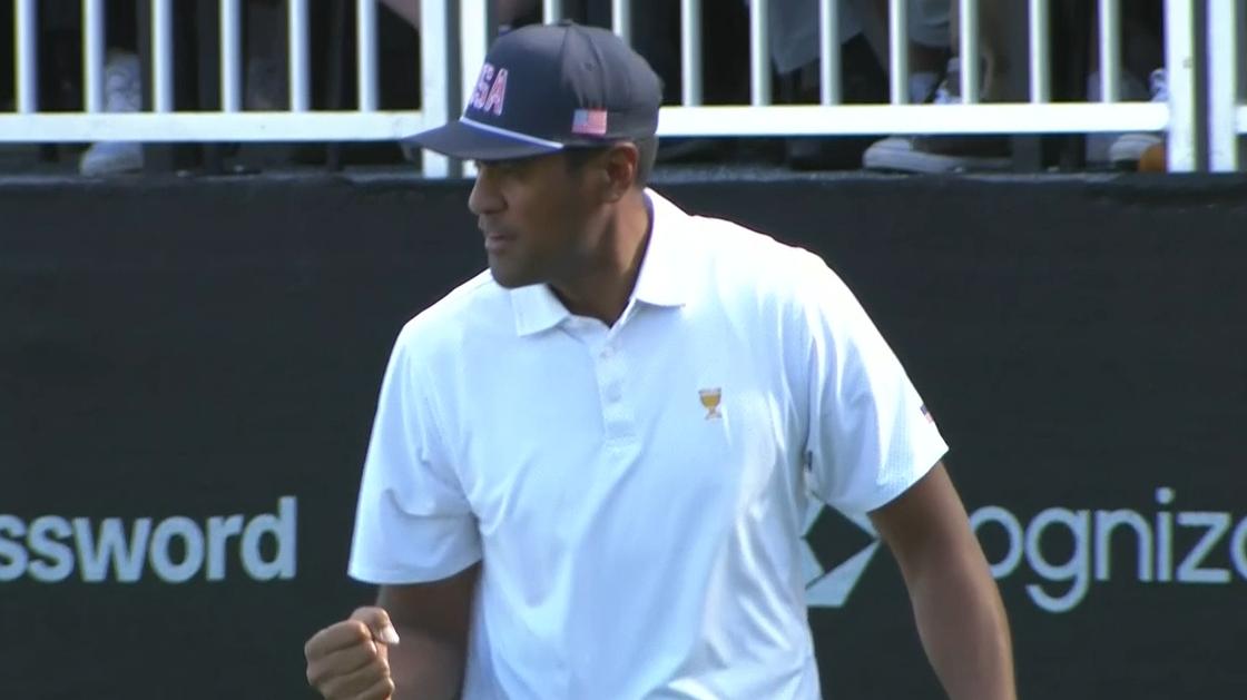 Finau fired up after chipping in for birdie