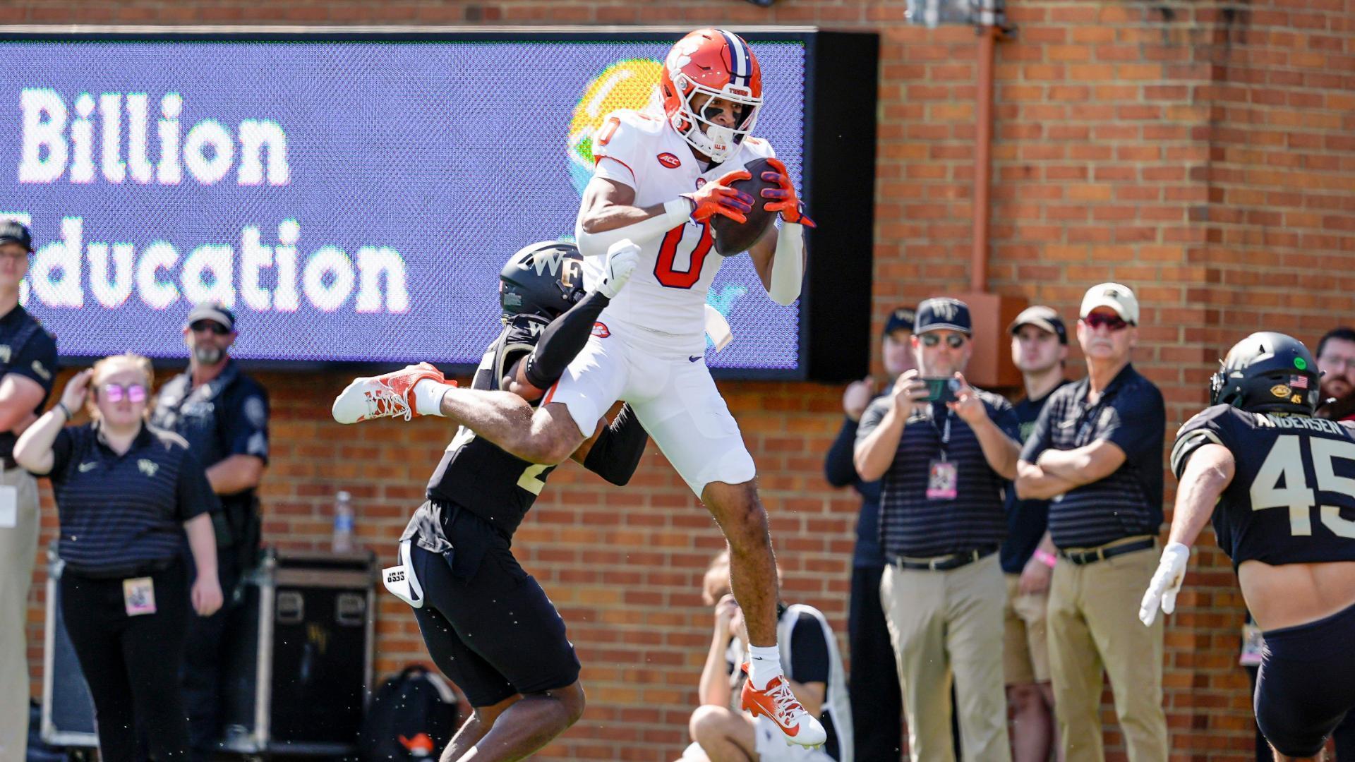 Cade Klubnik connects with Antonio Williams for a Tiger TD