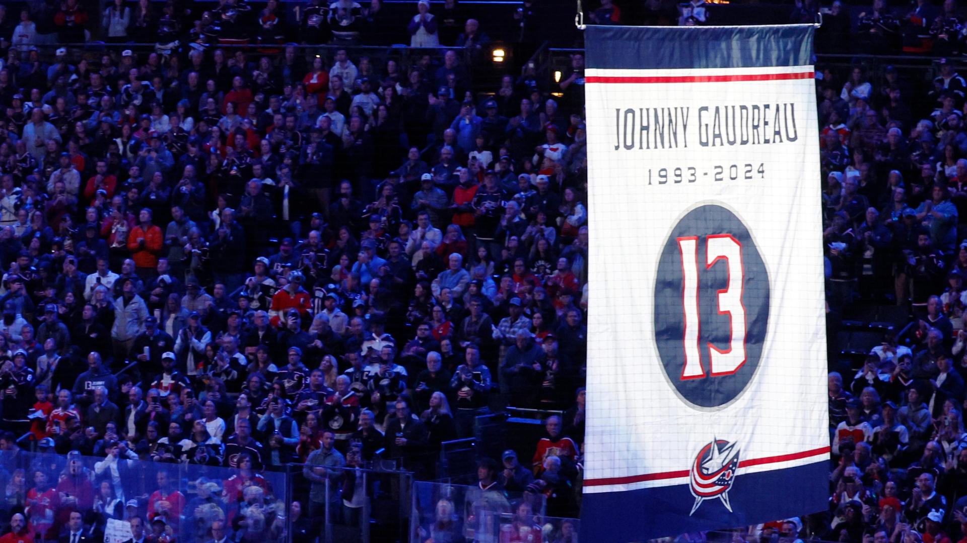 Blue Jackets raise banner in honor of Johnny Gaudreau