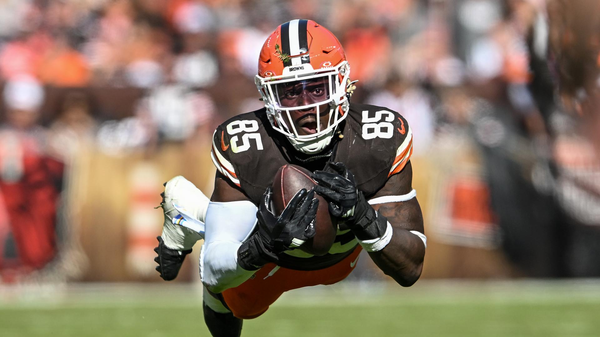 David Njoku makes a big leaping grab for a Browns TD