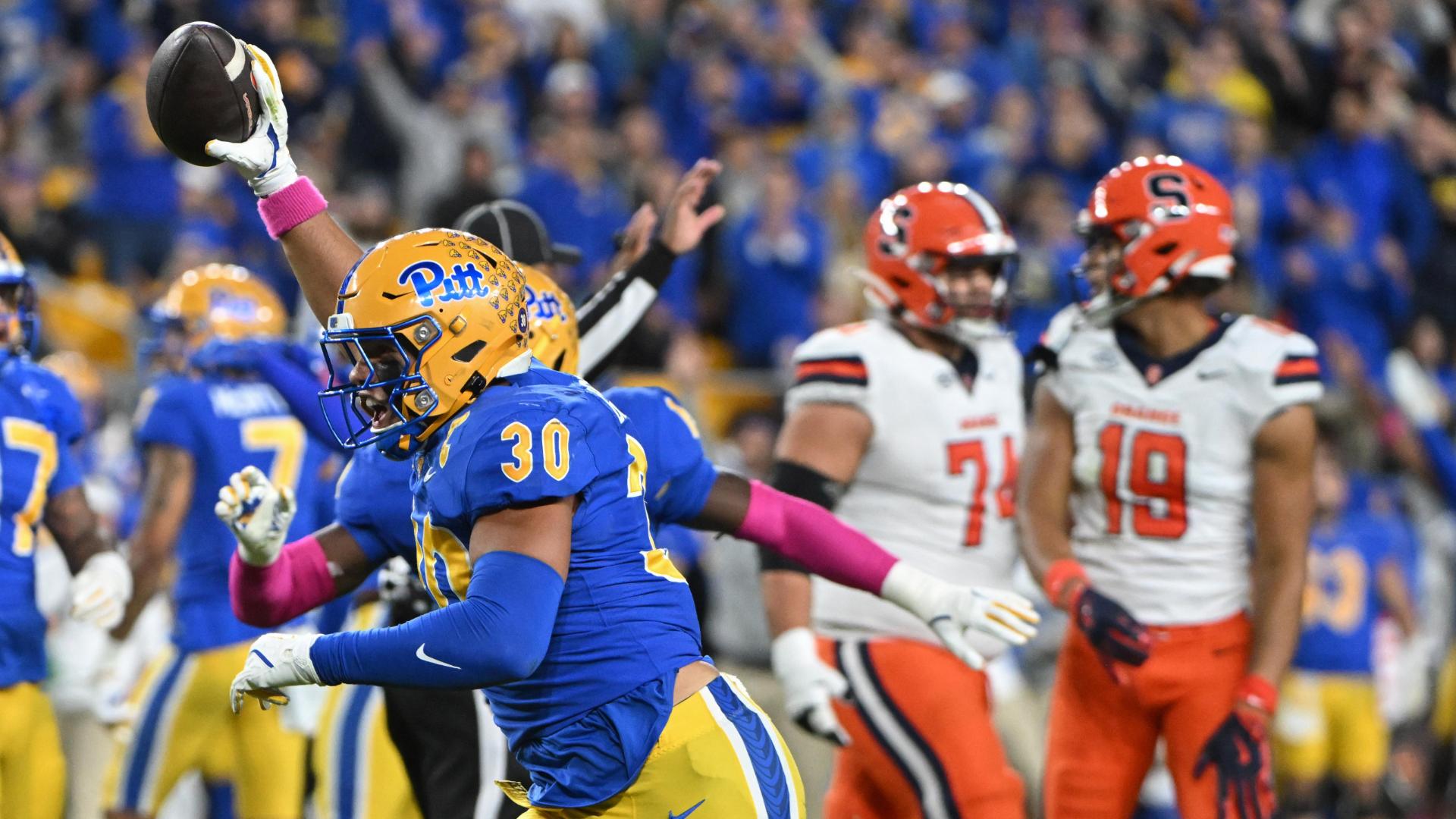 Look what I found! Pitt LB has INT fall into hands while on the ground