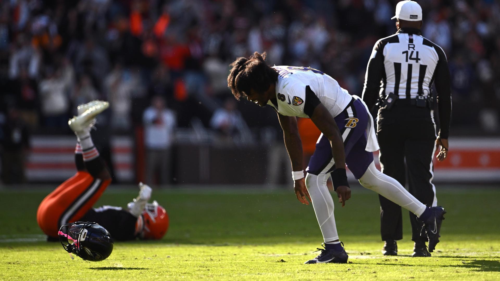 Lamar Jackson slams helmet after Browns stop Ravens on final play