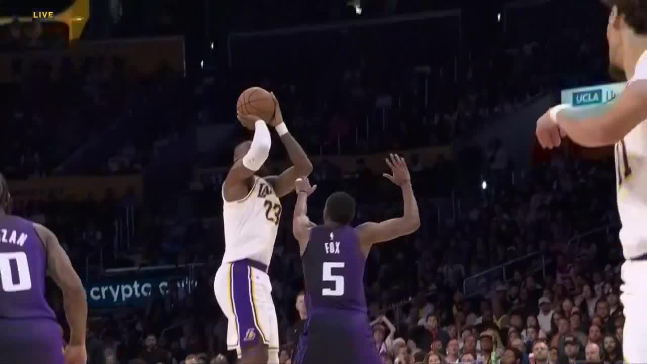 LeBron buries a near-logo 3 for the Lakers