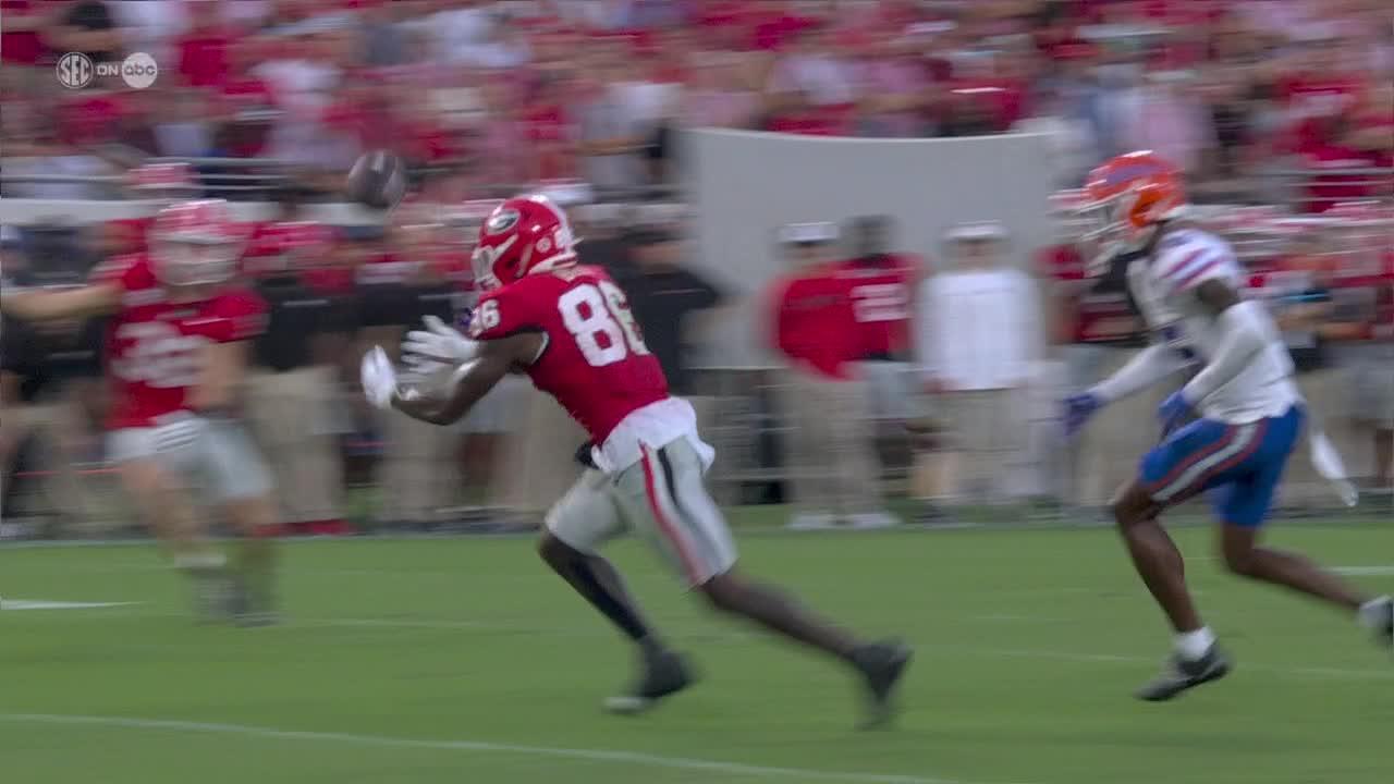 Dillon Bell comes up with juggling catch near the end zone for Georgia